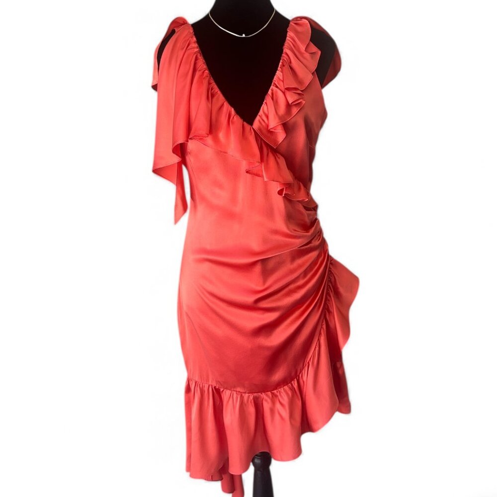 CINQ A SEPT PETUNYA SILK COCKTAIL DRESS ORANGE SIZE 4